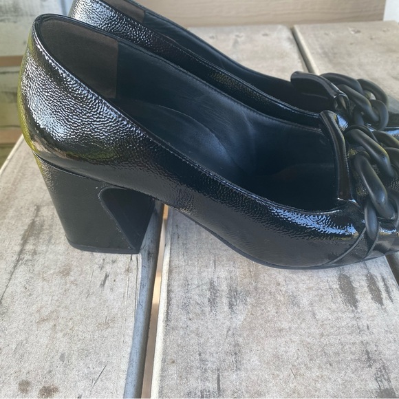 Paul Green Back Ozzie Crinkled Patent Matte Link Chain Vamp Goth Loafer Pump 6.5 - Picture 4 of 12